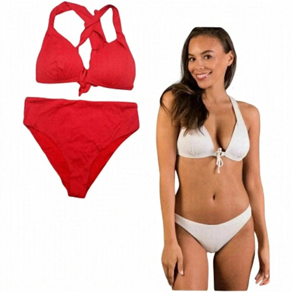 Quintsoul NWOT Ribbed Red Busty Halter Bikini Highrise  Bottoms Size Small - Picture 1 of 13